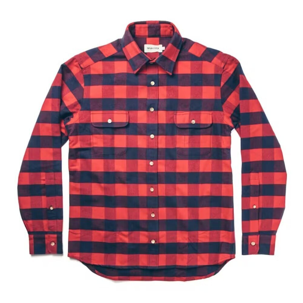 Taylor Stitch Button Up Long Sleeve Flannel Shirt Red Blue Plaid Size 38 preppy